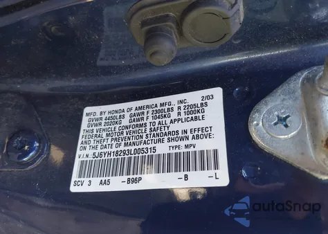 2003 Honda Element Dx из США, поврежденный, VIN 5J6YH18293L005315